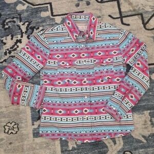 Panhandle Multi colored pink Aztec pearl snap button up shirt size small s